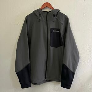 Simms Softshell Fishing Jacket Mens XL Hooded Gray Waterproof Windproof hiking